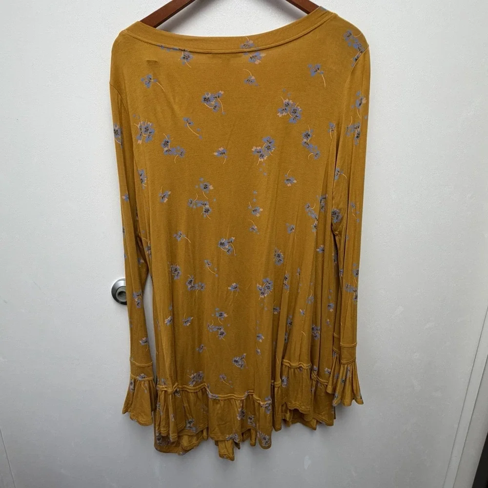 Free People Olivia Printed Tunic Dress Marigold Size Large Boho Babydoll - Picture 9 of 9